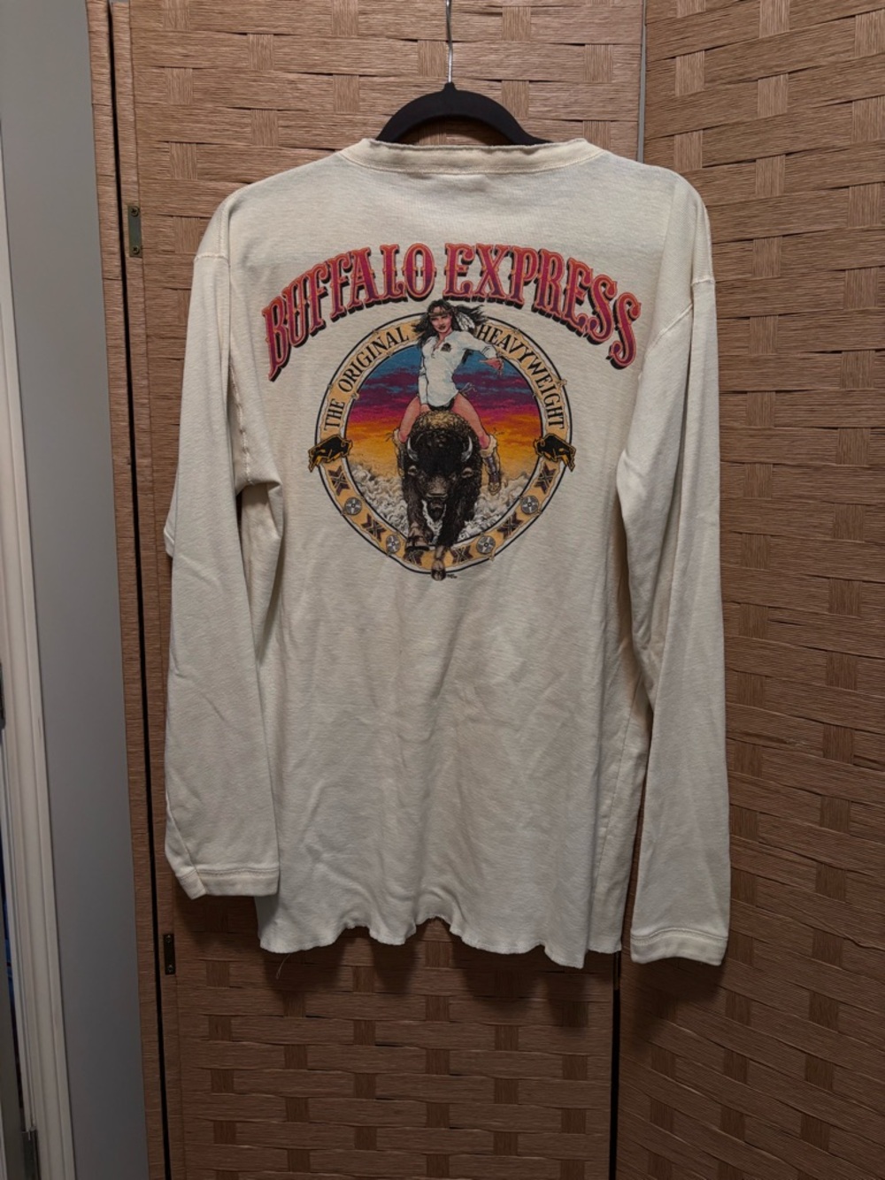Vintage Buffalo Express David Bitton Cream Long-Sleeve Henley Shirt with Logo